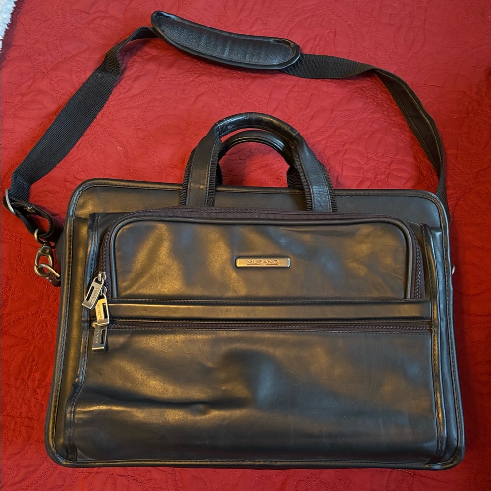 Murano Black Leather Executive Laptop Bag